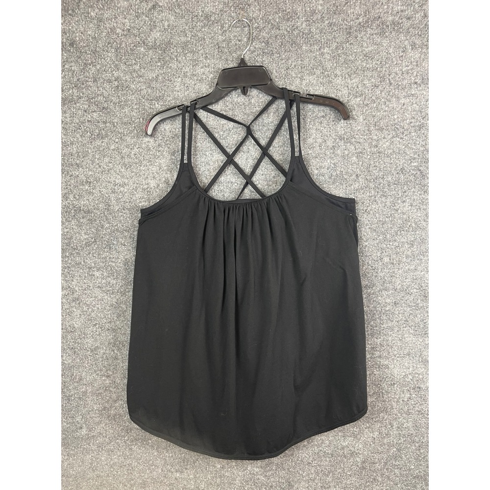 Torrid Active Tank Top Womens 2 Black Excellent Strappy Lattice Back Pleated